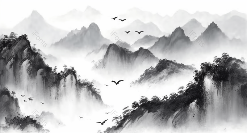 山水画水墨风手绘丹青背景图,插画/手绘图,插画/手绘图库,插画/手绘图下载,插画/手绘